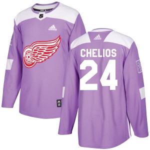 Men's Detroit Red Wings Chris Chelios Adidas Authentic Hockey Fights Cancer Practice Jersey - Purple