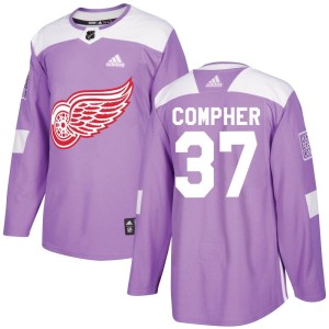 Men's Detroit Red Wings J.T. Compher Adidas Authentic Hockey Fights Cancer Practice Jersey - Purple