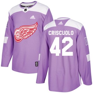 Men's Detroit Red Wings Kyle Criscuolo Adidas Authentic Hockey Fights Cancer Practice Jersey - Purple