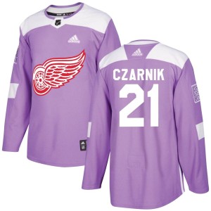 Men's Detroit Red Wings Austin Czarnik Adidas Authentic Hockey Fights Cancer Practice Jersey - Purple