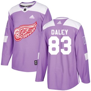 Men's Detroit Red Wings Trevor Daley Adidas Authentic Hockey Fights Cancer Practice Jersey - Purple