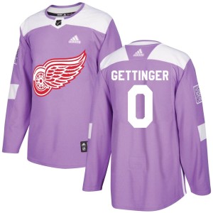 Men's Detroit Red Wings Tim Gettinger Adidas Authentic Hockey Fights Cancer Practice Jersey - Purple