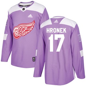 Men's Detroit Red Wings Filip Hronek Adidas Authentic Hockey Fights Cancer Practice Jersey - Purple
