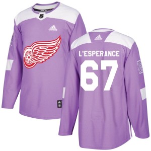 Men's Detroit Red Wings Joel L'Esperance Adidas Authentic Hockey Fights Cancer Practice Jersey - Purple