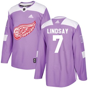 Men's Detroit Red Wings Ted Lindsay Adidas Authentic Hockey Fights Cancer Practice Jersey - Purple
