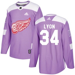 Men's Detroit Red Wings Alex Lyon Adidas Authentic Hockey Fights Cancer Practice Jersey - Purple