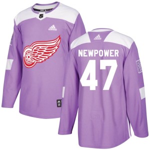 Men's Detroit Red Wings Wyatt Newpower Adidas Authentic Hockey Fights Cancer Practice Jersey - Purple
