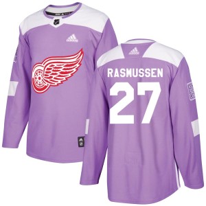 Men's Detroit Red Wings Michael Rasmussen Adidas Authentic Hockey Fights Cancer Practice Jersey - Purple