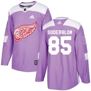 Men's Detroit Red Wings Elmer Soderblom Adidas Authentic Hockey Fights Cancer Practice Jersey - Purple