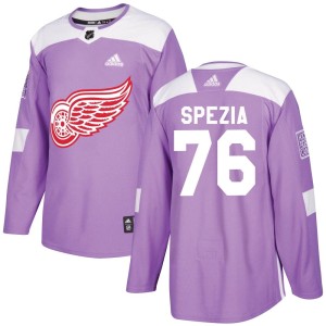 Men's Detroit Red Wings Tyler Spezia Adidas Authentic Hockey Fights Cancer Practice Jersey - Purple