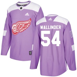 Men's Detroit Red Wings William Wallinder Adidas Authentic Hockey Fights Cancer Practice Jersey - Purple