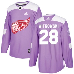 Men's Detroit Red Wings Luke Witkowski Adidas Authentic Hockey Fights Cancer Practice Jersey - Purple