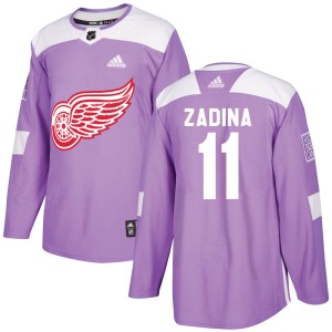 Men's Detroit Red Wings Filip Zadina Adidas Authentic Hockey Fights Cancer Practice Jersey - Purple