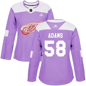 Women's Detroit Red Wings John Adams Adidas Authentic Hockey Fights Cancer Practice Jersey - Purple
