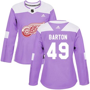 Women's Detroit Red Wings Seth Barton Adidas Authentic Hockey Fights Cancer Practice Jersey - Purple