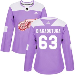 Women's Detroit Red Wings Jeremie Biakabutuka Adidas Authentic Hockey Fights Cancer Practice Jersey - Purple