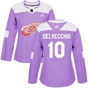 Women's Detroit Red Wings Alex Delvecchio Adidas Authentic Hockey Fights Cancer Practice Jersey - Purple