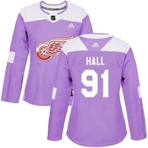 Women's Detroit Red Wings Curtis Hall Adidas Authentic Hockey Fights Cancer Practice Jersey - Purple
