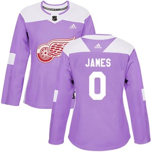 Women's Detroit Red Wings Dylan James Adidas Authentic Hockey Fights Cancer Practice Jersey - Purple
