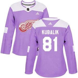 Women's Detroit Red Wings Dominik Kubalik Adidas Authentic Hockey Fights Cancer Practice Jersey - Purple