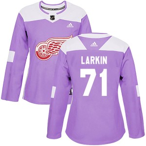 Women's Detroit Red Wings Dylan Larkin Adidas Authentic Hockey Fights Cancer Practice Jersey - Purple