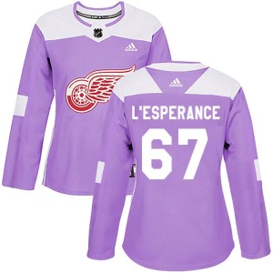 Women's Detroit Red Wings Joel L'Esperance Adidas Authentic Hockey Fights Cancer Practice Jersey - Purple