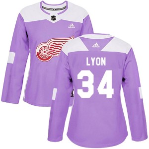 Women's Detroit Red Wings Alex Lyon Adidas Authentic Hockey Fights Cancer Practice Jersey - Purple