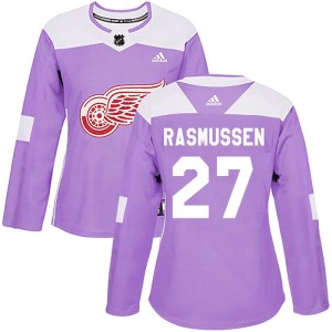 Women's Detroit Red Wings Michael Rasmussen Adidas Authentic Hockey Fights Cancer Practice Jersey - Purple