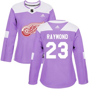 Women's Detroit Red Wings Lucas Raymond Adidas Authentic Hockey Fights Cancer Practice Jersey - Purple