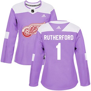 Women's Detroit Red Wings Jim Rutherford Adidas Authentic Hockey Fights Cancer Practice Jersey - Purple
