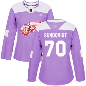 Women's Detroit Red Wings Oskar Sundqvist Adidas Authentic Hockey Fights Cancer Practice Jersey - Purple