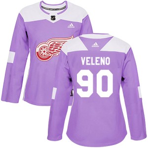 Women's Detroit Red Wings Joe Veleno Adidas Authentic Hockey Fights Cancer Practice Jersey - Purple