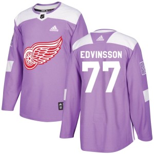 Youth Detroit Red Wings Simon Edvinsson Adidas Authentic Hockey Fights Cancer Practice Jersey - Purple