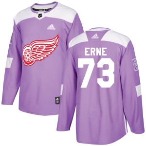 Youth Detroit Red Wings Adam Erne Adidas Authentic Hockey Fights Cancer Practice Jersey - Purple