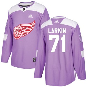 Youth Detroit Red Wings Dylan Larkin Adidas Authentic Hockey Fights Cancer Practice Jersey - Purple