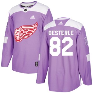 Youth Detroit Red Wings Jordan Oesterle Adidas Authentic Hockey Fights Cancer Practice Jersey - Purple