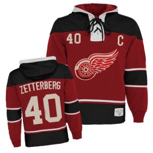 Youth Detroit Red Wings Henrik Zetterberg Authentic Old Time Hockey Sawyer Hooded Sweatshirt - Red