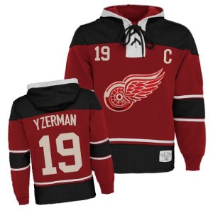 Youth Detroit Red Wings Steve Yzerman Authentic Old Time Hockey Sawyer Hooded Sweatshirt - Red