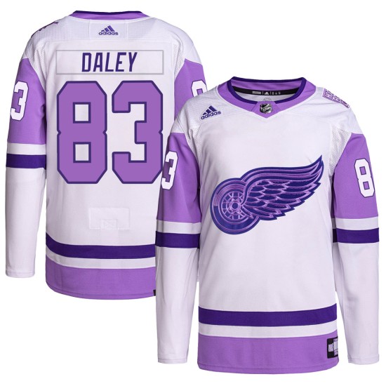 Youth Detroit Red Wings Trevor Daley Adidas Authentic Hockey Fights Cancer Primegreen Jersey - White/Purple