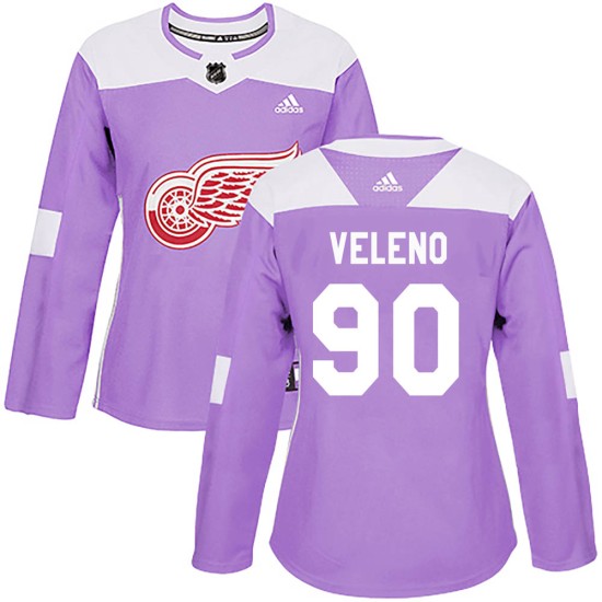 Women's Detroit Red Wings Joe Veleno Adidas Authentic Hockey Fights Cancer Practice Jersey - Purple