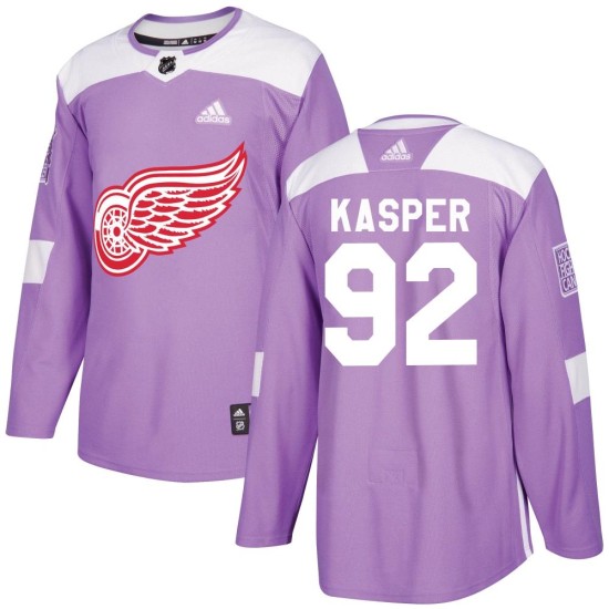 Youth Detroit Red Wings Marco Kasper Adidas Authentic Hockey Fights Cancer Practice Jersey - Purple