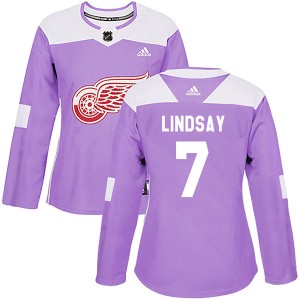 Women's Detroit Red Wings Ted Lindsay Adidas Authentic Hockey Fights Cancer Practice Jersey - Purple